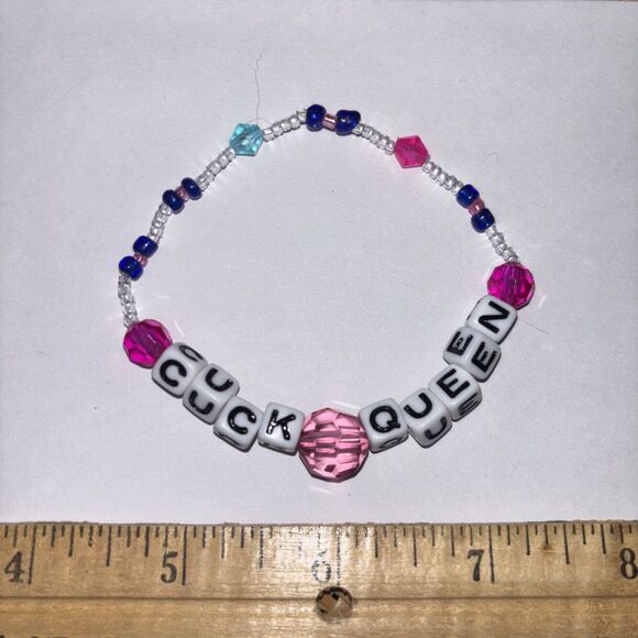Multicolor “C*ck Queen” Bracelet Adult Humor Beaded Handmade Naughty Accessories - Picture 3 of 3